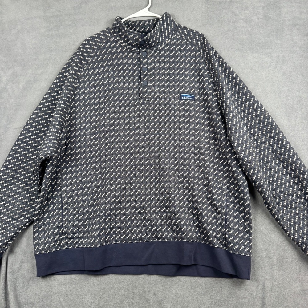 LL Bean Mens XXXL Quilted Quarter Snap Pullover Navy Blue‎ Heart Print 524111